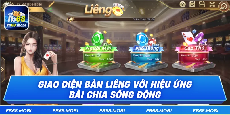 Giao diện bàn liêng với hiệu ứng bài chia sống động