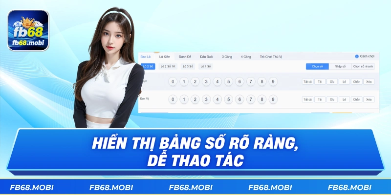 Hiển thị bảng số rõ ràng, dễ thao tác