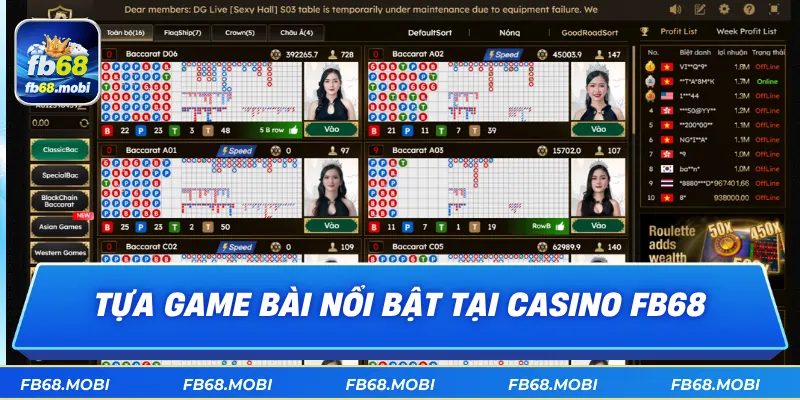 Tựa game bài nổi bật tại casino fb68
