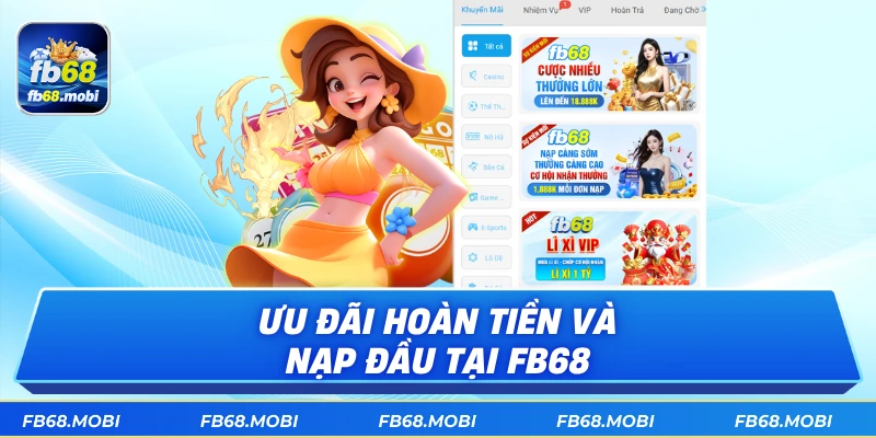 Ưu đãi hoàn tiền và nạp đầu tại fb68