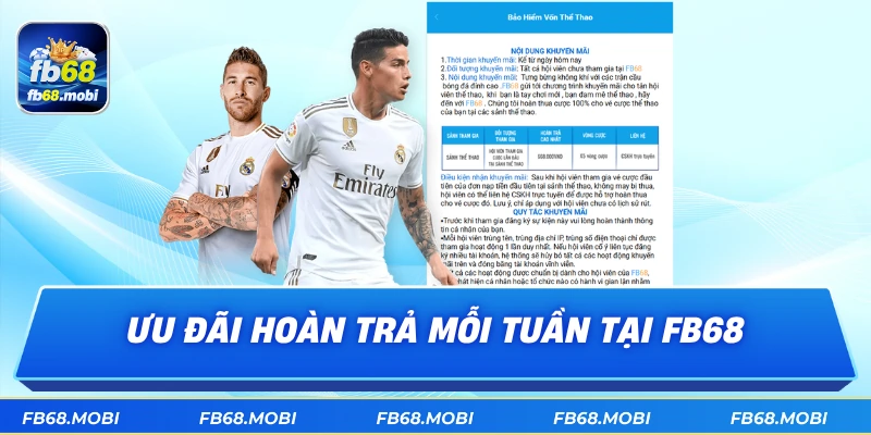 Ưu đãi hoàn trả mỗi tuần tại fb68